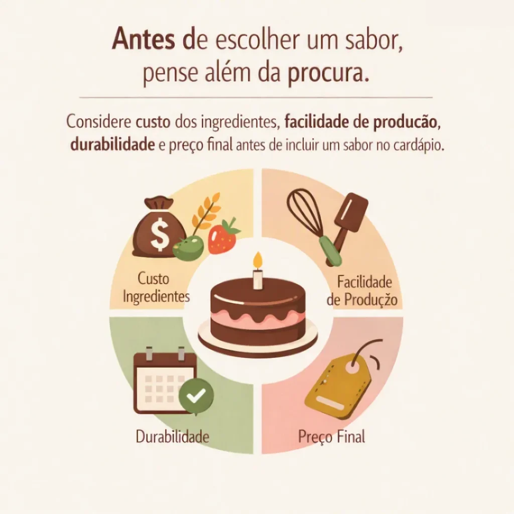 Ilustração sobre escolher os sabores de bolos antes de montar o cardápio