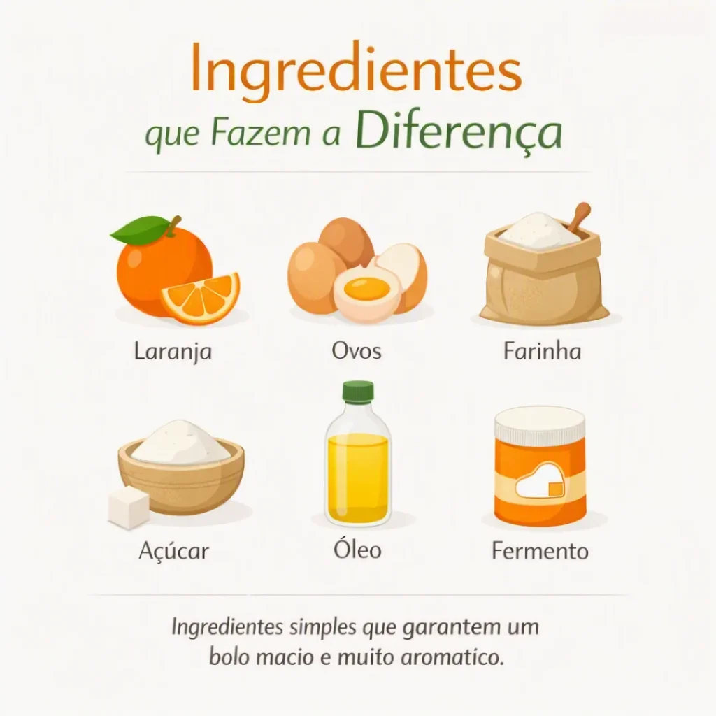 Ingredientes da receita de bolo de laranja para vender