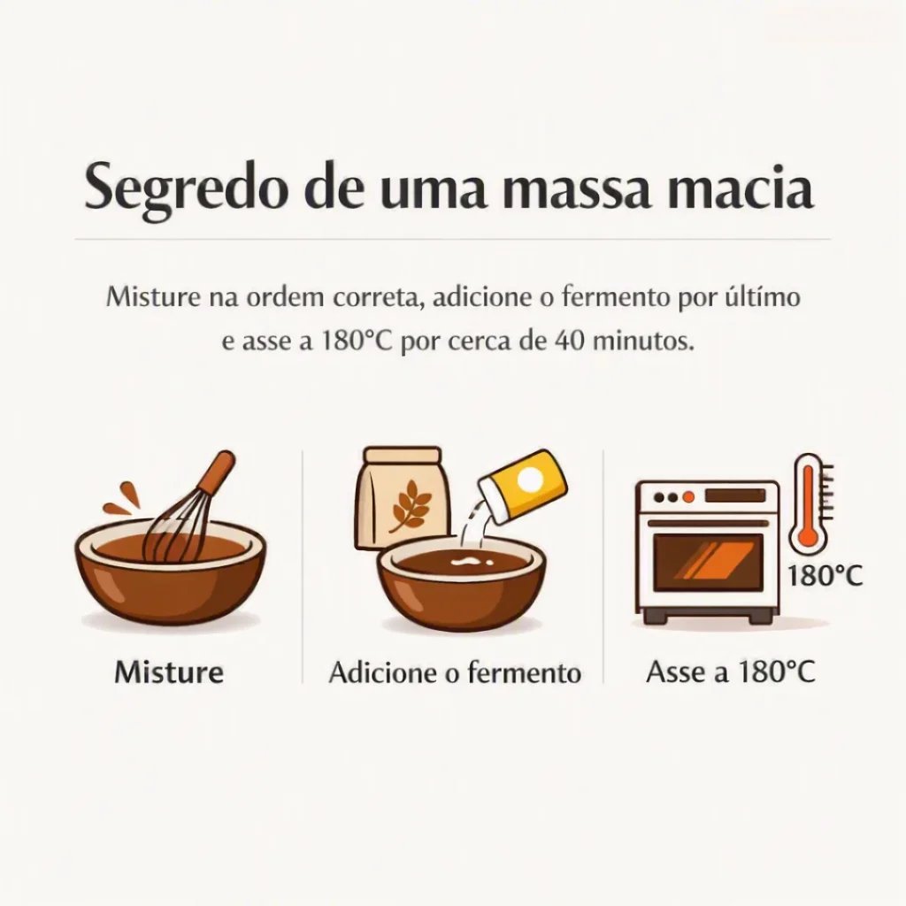 Passos para preparar massa macia de bolo caseiro de chocolate