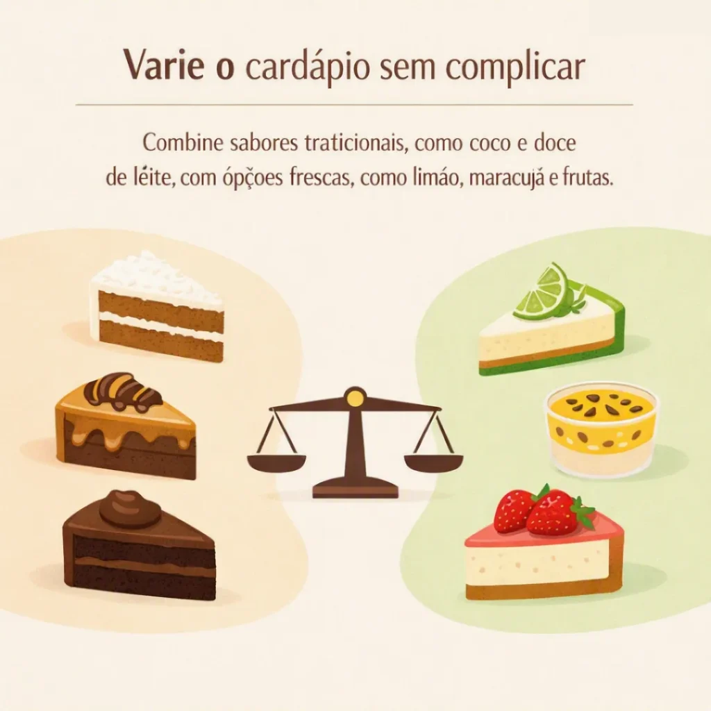 Ilustração mostrando variedade de sabores para um cardápio de bolos
