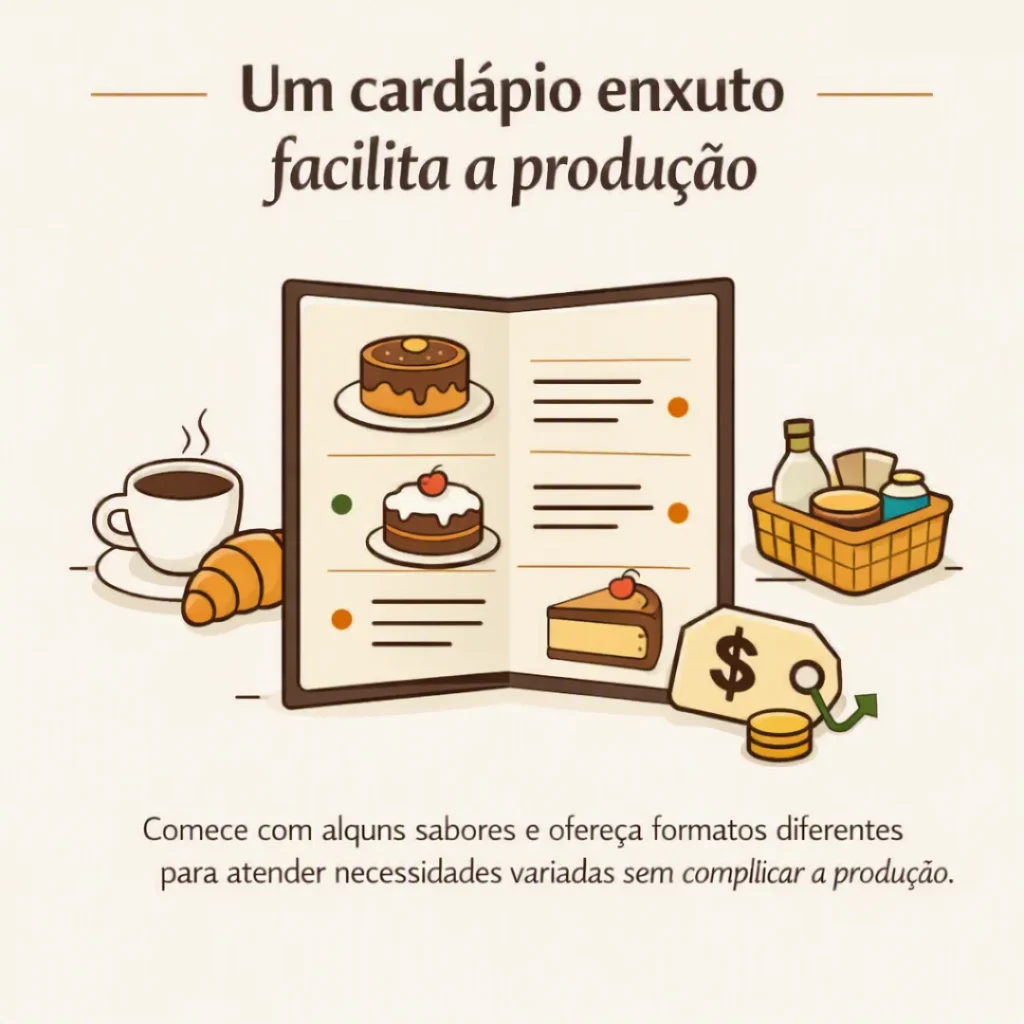 Cardápio enxuto para facilitar a produção de bolos caseiros