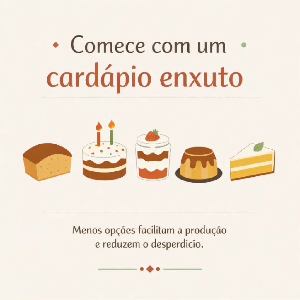 Card sobre começar com um cardápio enxuto para vender bolos