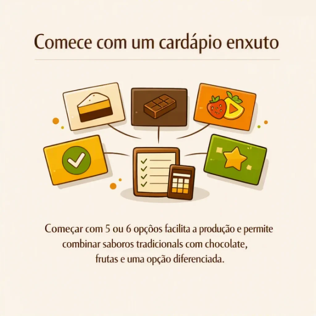 Cardápio simples com 5 ou 6 opções de bolos caseiros para começar a vender