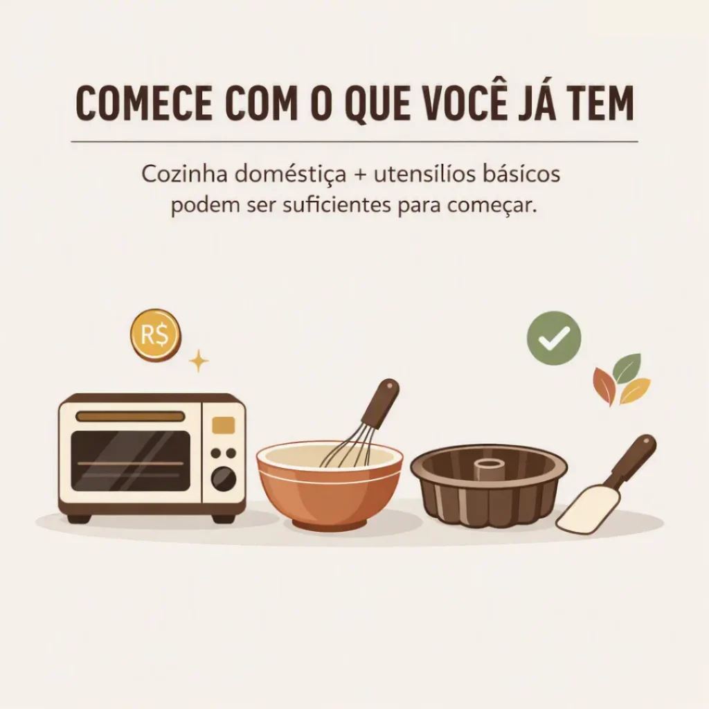 Utensílios básicos e ingredientes para começar a produzir bolos em casa