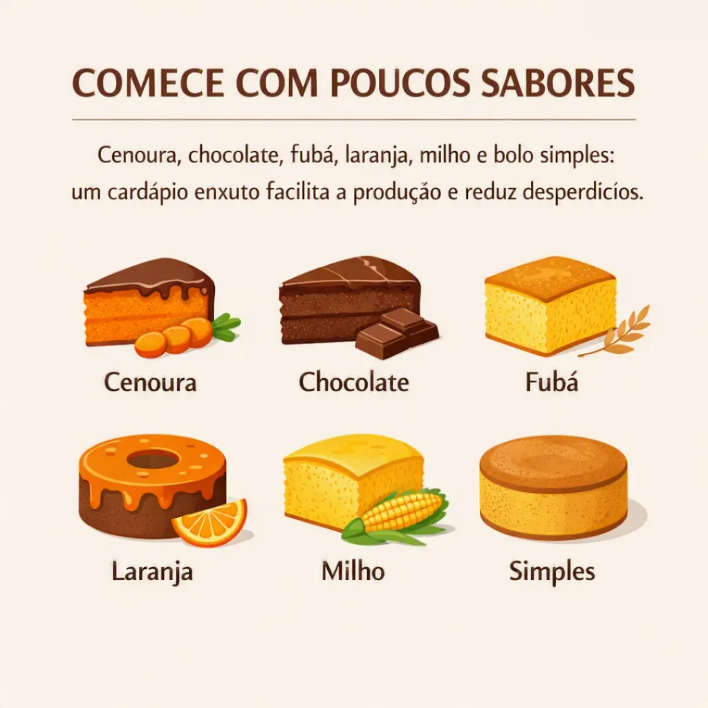 Poucos sabores de bolos para iniciar uma produção caseira organizada