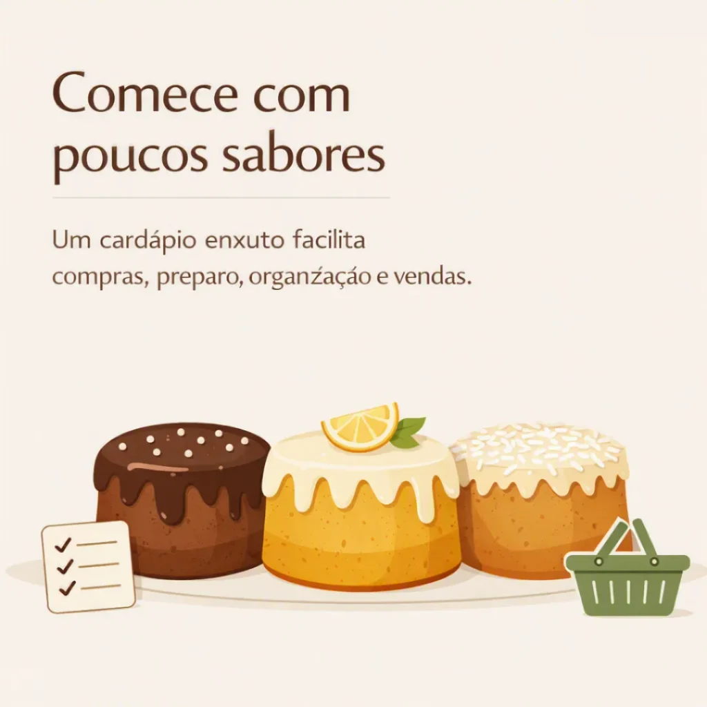 Bolos com poucos sabores para montar um cardápio simples e facilitar a organização