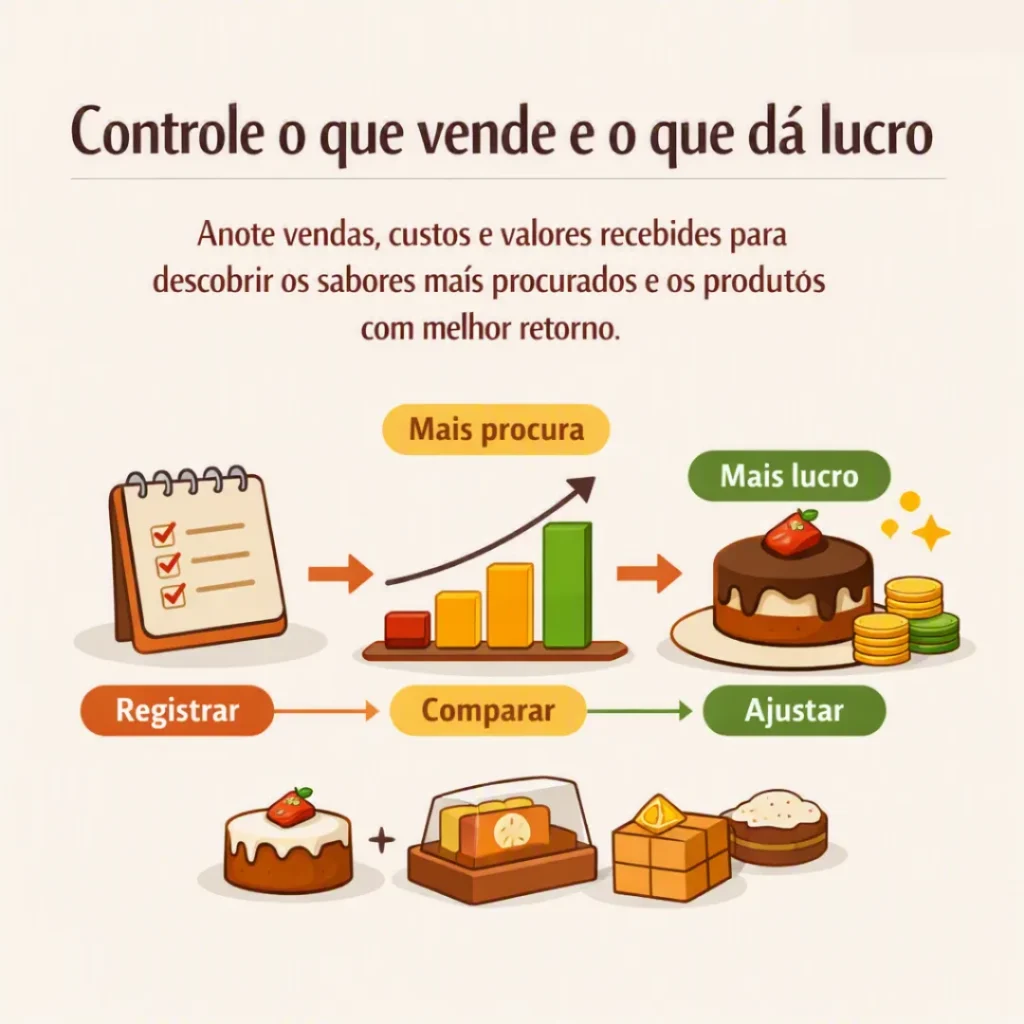 Controle de vendas, custos e valores recebidos para identificar os bolos que apresentam melhor retorno