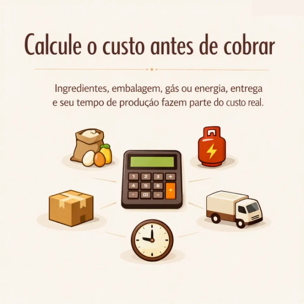 Custos dos bolos caseiros incluem ingredientes, embalagem, energia, entrega e tempo de produção