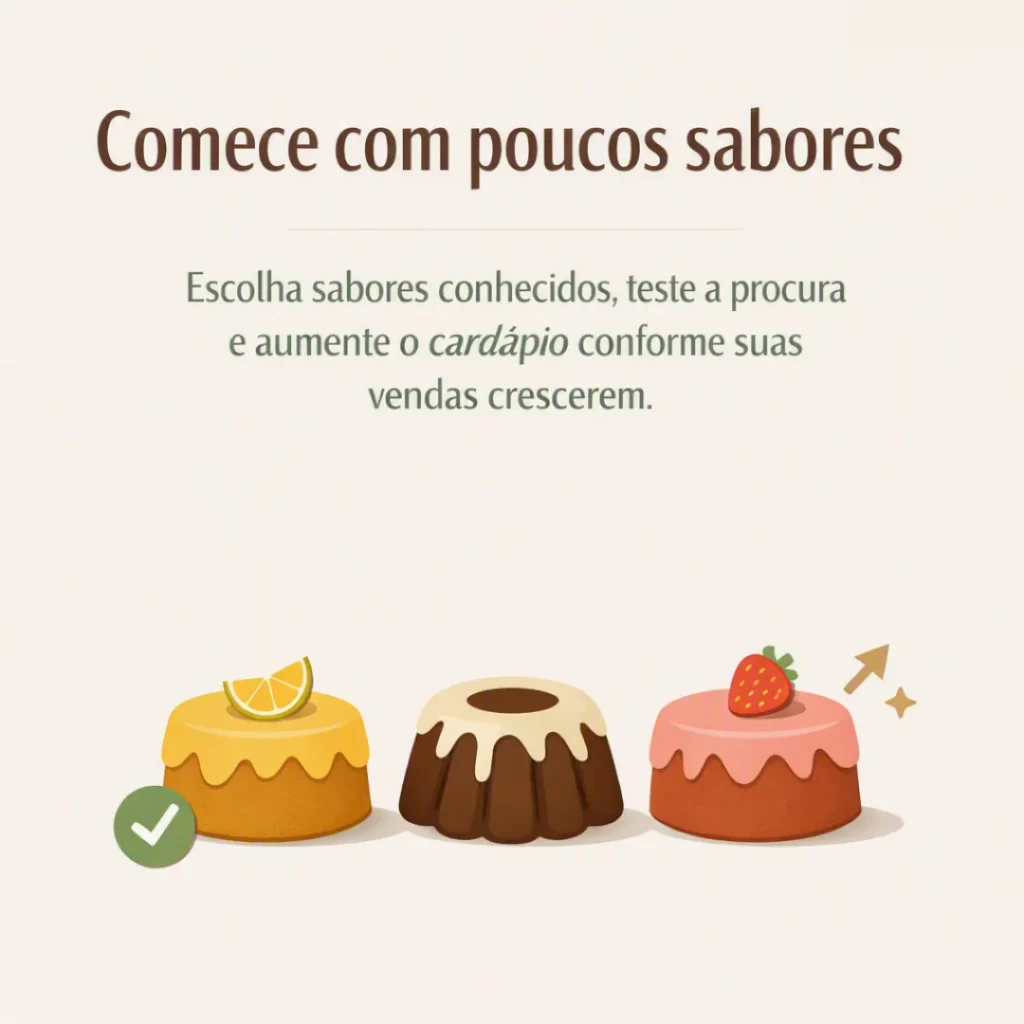 Card com orientações para escolher sabores de bolos para vender em casa