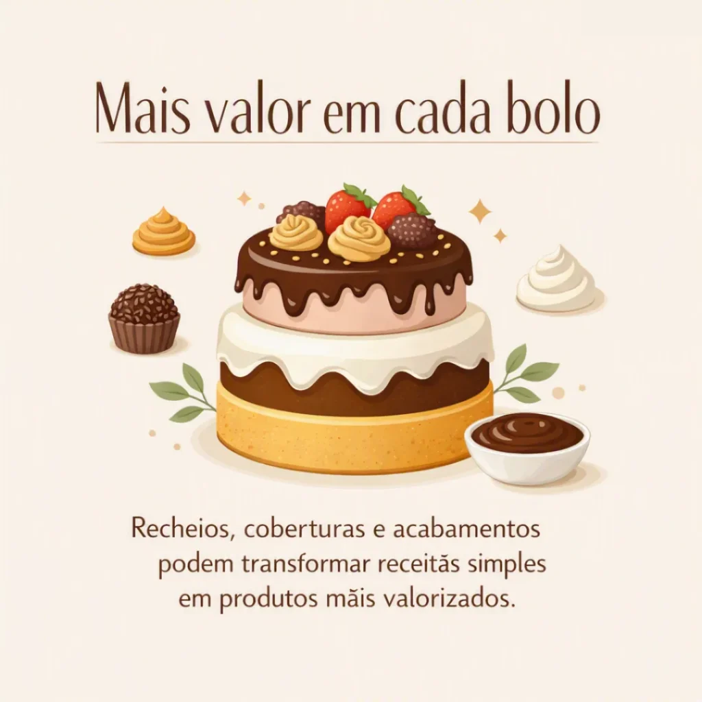 Bolo com maior valor agregado por meio de recheios cremosos e acabamentos mais elaborados