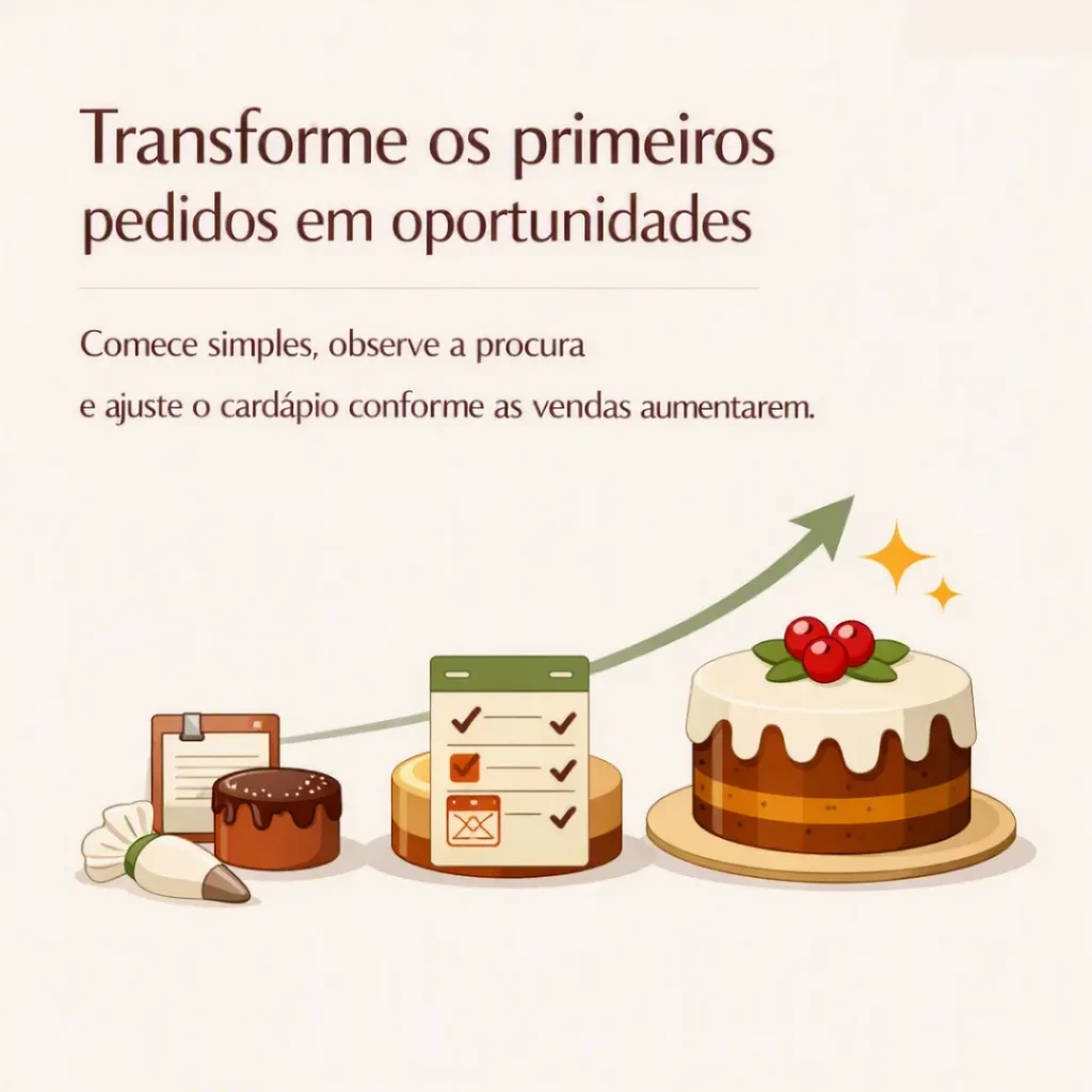 Organização de pedidos de bolos com sabores, quantidades e datas de entrega