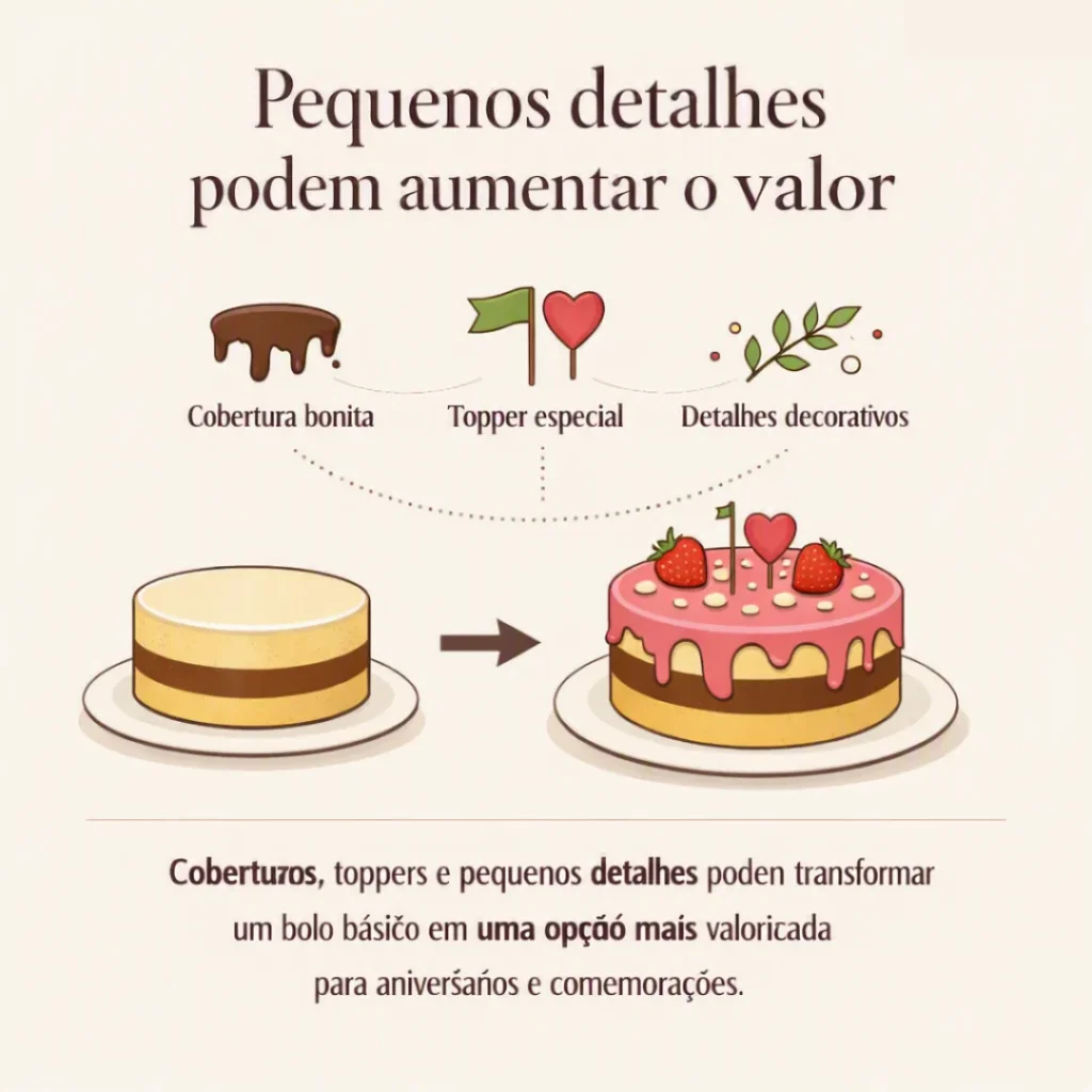 Bolos com pequenos detalhes de apresentação que podem aumentar o valor do pedido