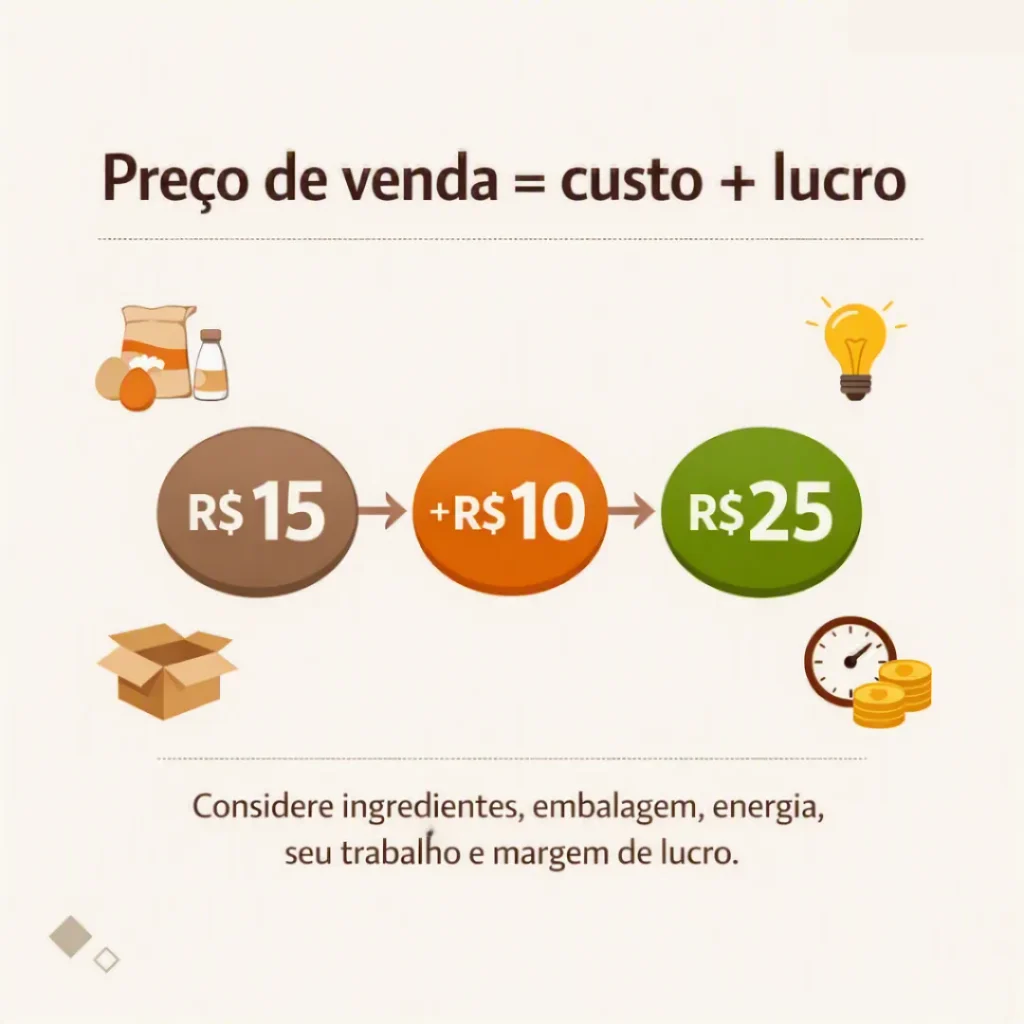 Exemplo de cálculo do preço de venda de um bolo caseiro com custo e lucro