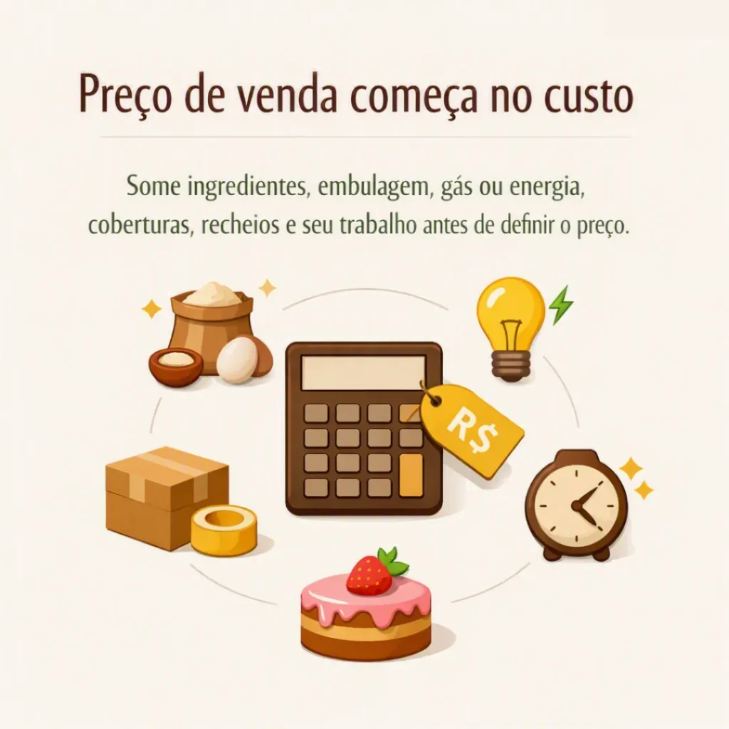 Card sobre definir o preço de venda considerando os custos do bolo