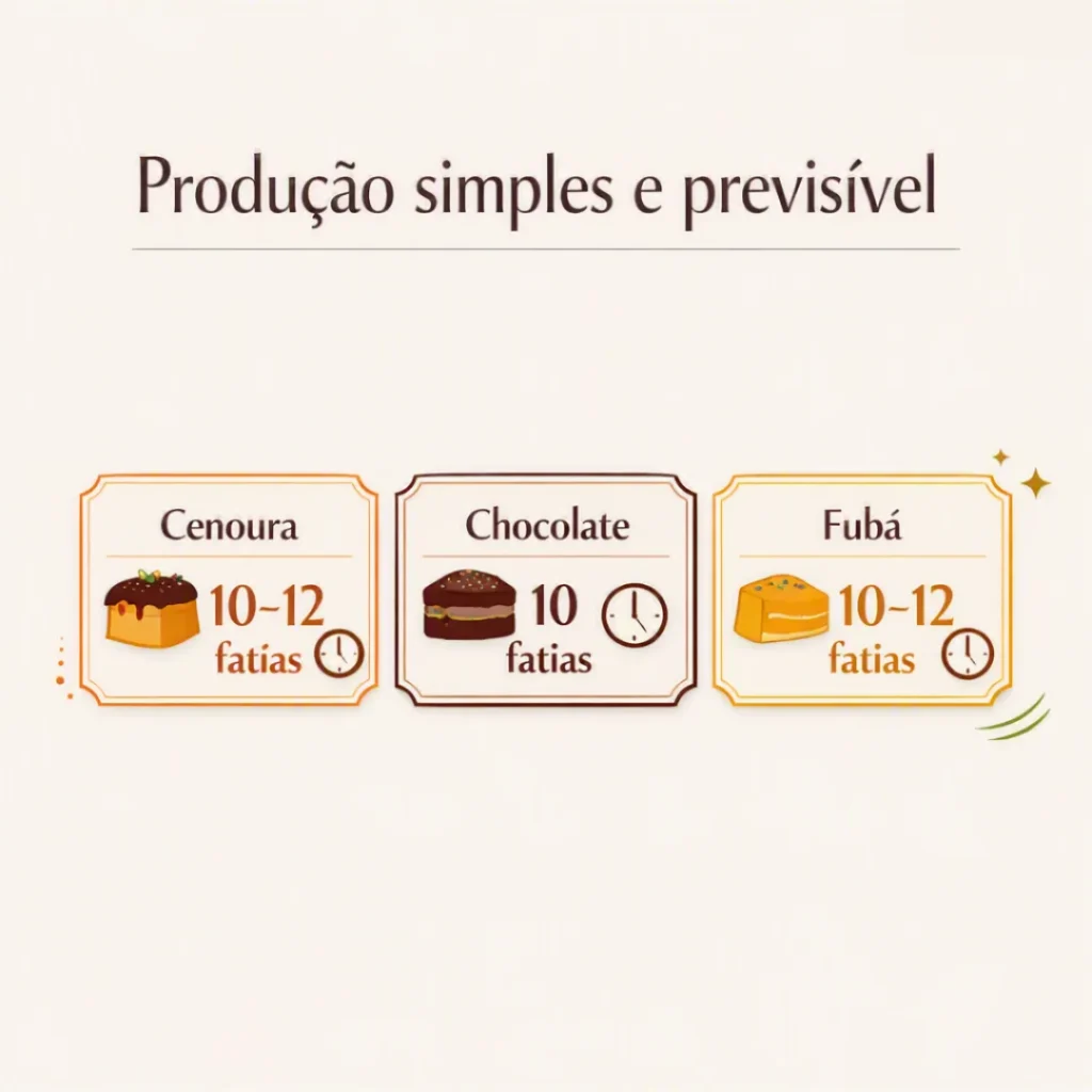 Card destacando uma produção simples e previsível para preparar bolos para venda