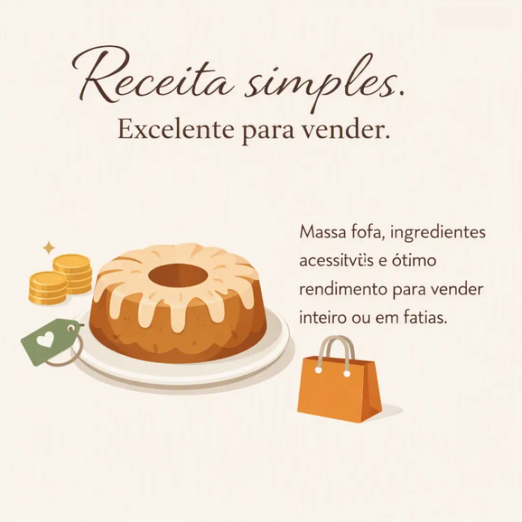 Receita de bolo caseiro fácil para vender com massa fofa, ingredientes simples e excelente potencial de vendas.