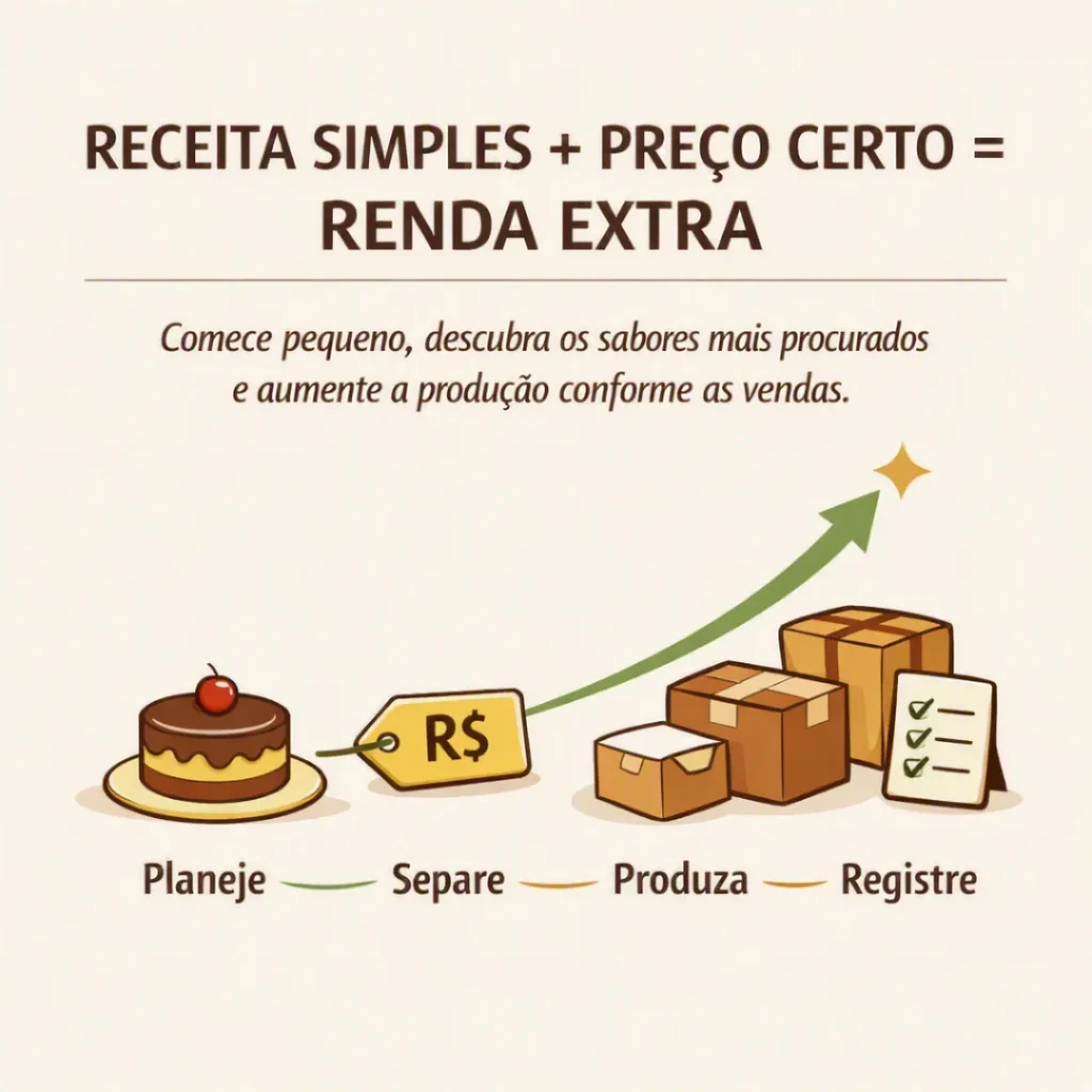 Receita simples, preço calculado e organização como caminhos para transformar bolos em renda complementar