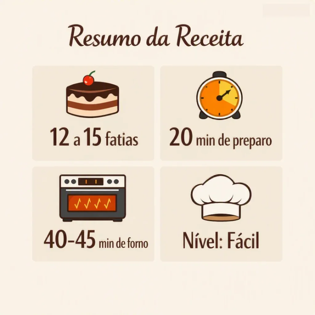 Resumo da receita de bolo caseiro de cenoura para vender com rendimento e tempo de preparo.