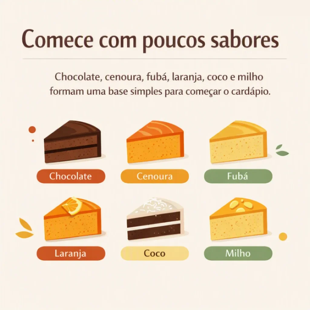 Sabores e tamanhos de bolos caseiros para começar um cardápio enxuto