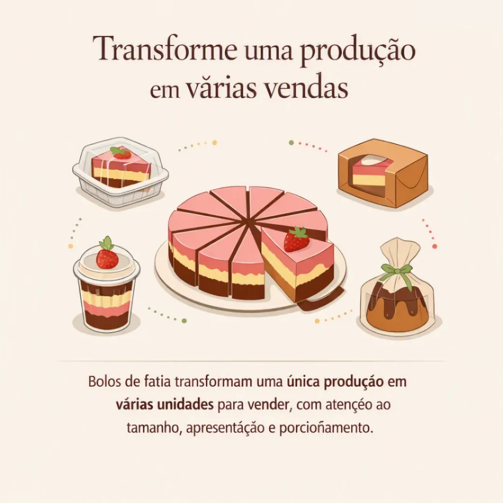 Diferentes porções de bolo mostrando como uma produção pode gerar várias vendas