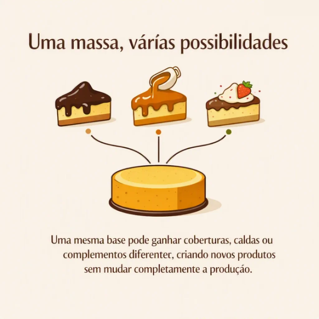 Uma mesma massa de bolo caseiro pode receber coberturas, caldas e complementos para criar diferentes opções