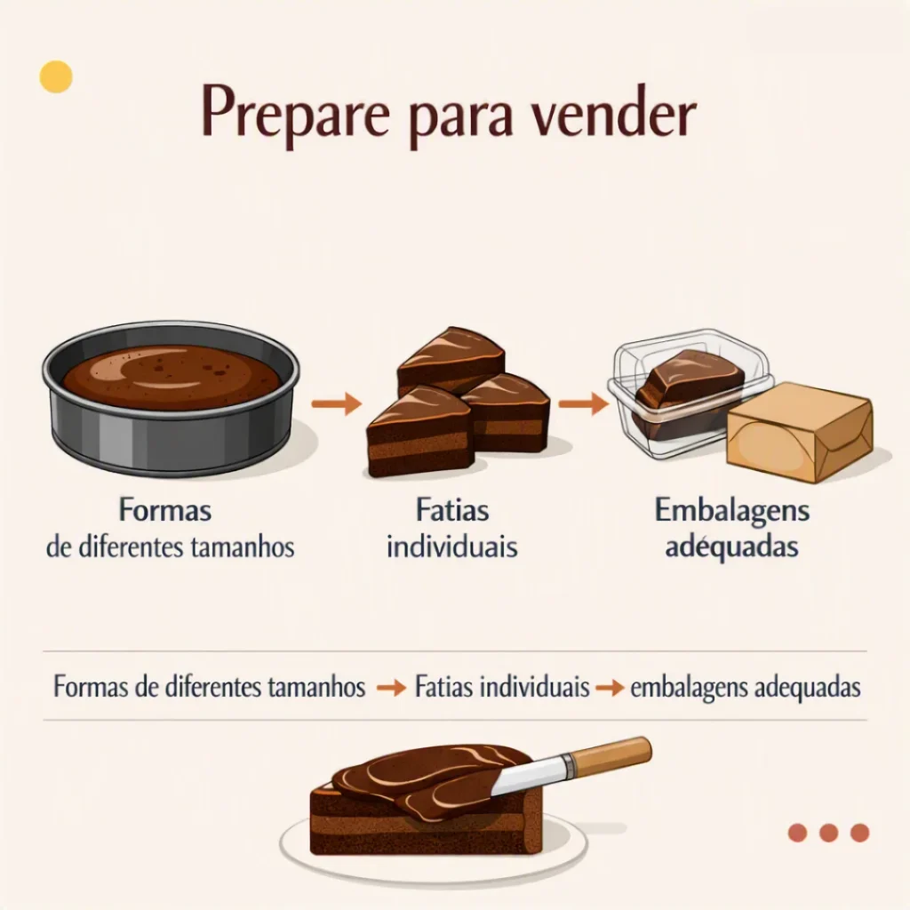 Bolo de chocolate preparado para cortar, embalar e vender