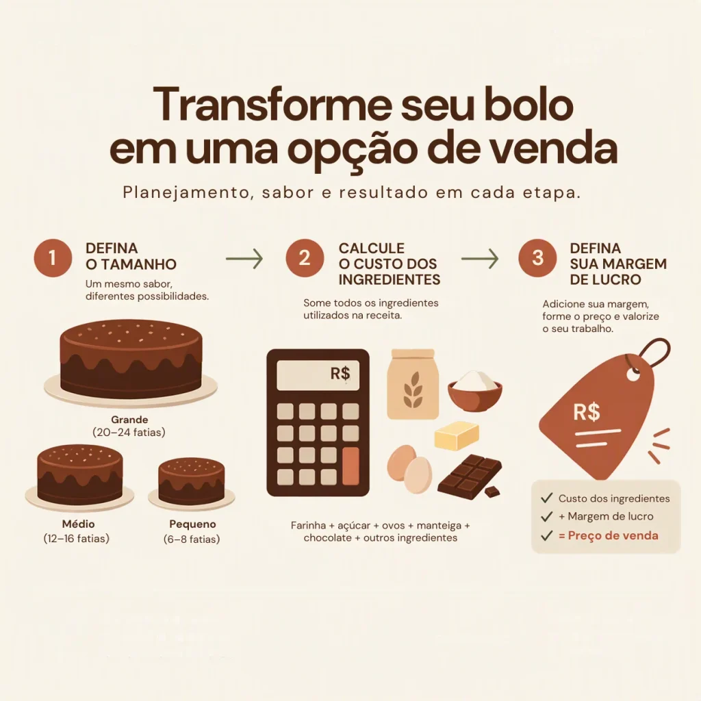 Bolo de chocolate simples apresentado como opção para vender e gerar renda em casa