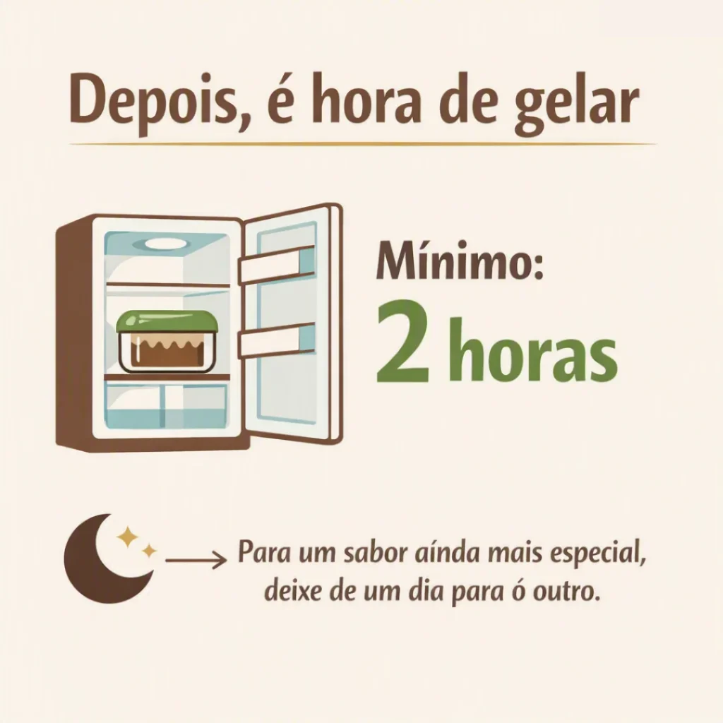 Bolo de coco sendo levado à geladeira por no mínimo 2 horas