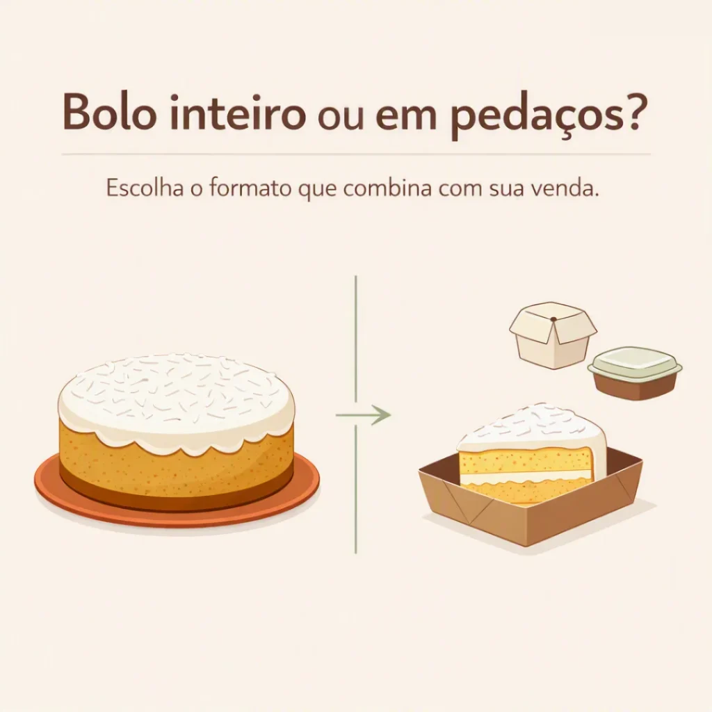 Bolo caseiro de coco apresentado inteiro ou em pedaços para venda