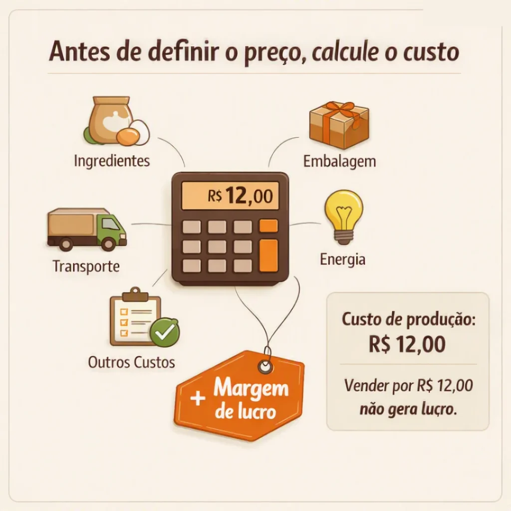Cálculo do custo de produção antes de definir o preço dos bolos