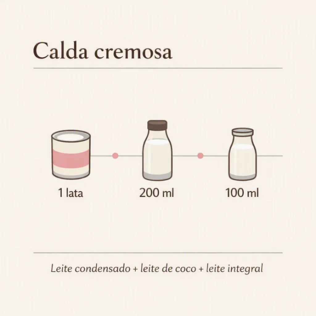 Ingredientes da calda cremosa para o bolo de coco gelado