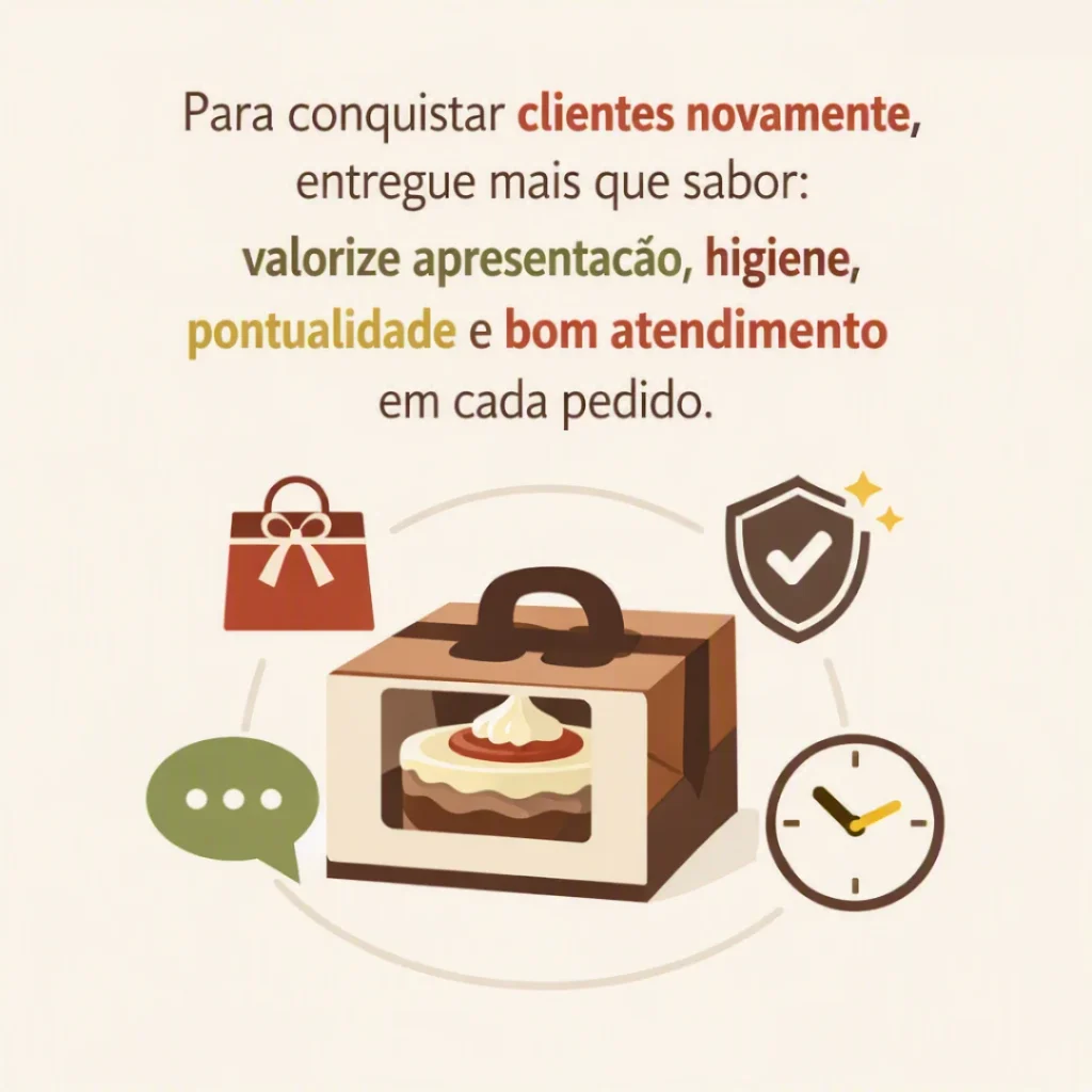 sabor, apresentação, higiene, pontualidade e bom atendimento na venda de bolos