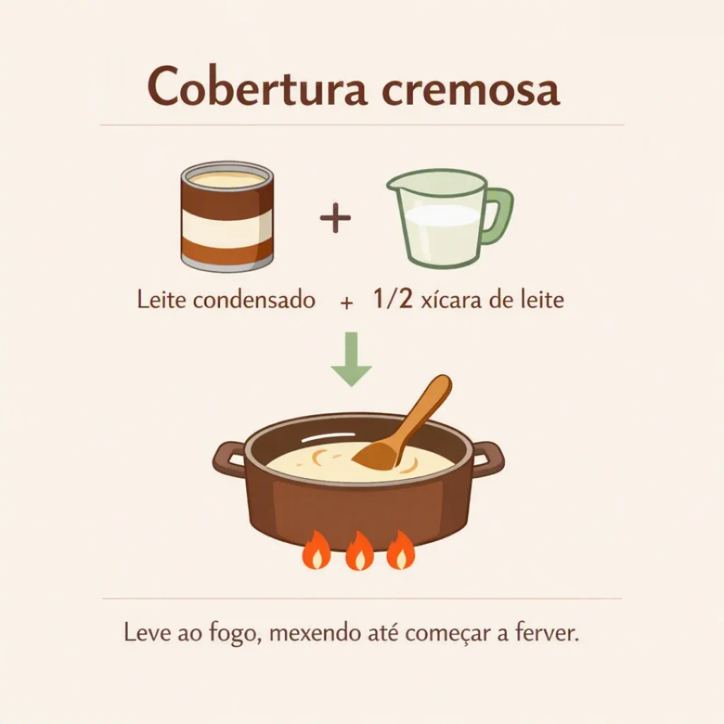 Cobertura cremosa de leite condensado e leite para bolo caseiro de coco
