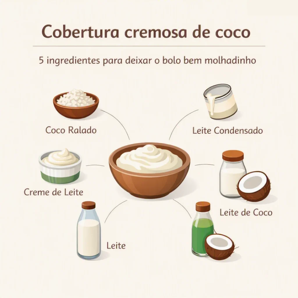  Ingredientes da cobertura cremosa de coco para o bolo gelado