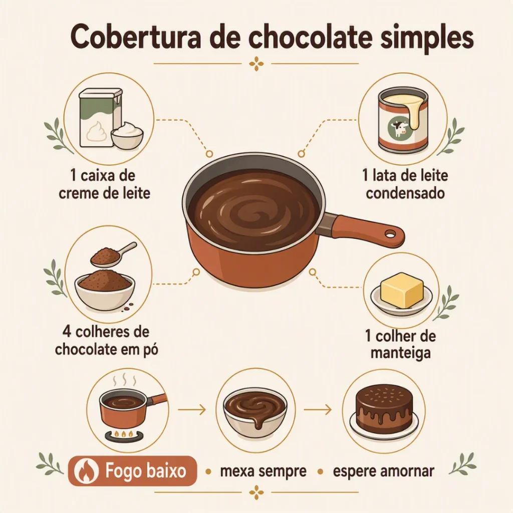Ingredientes e preparo da cobertura de chocolate para bolo