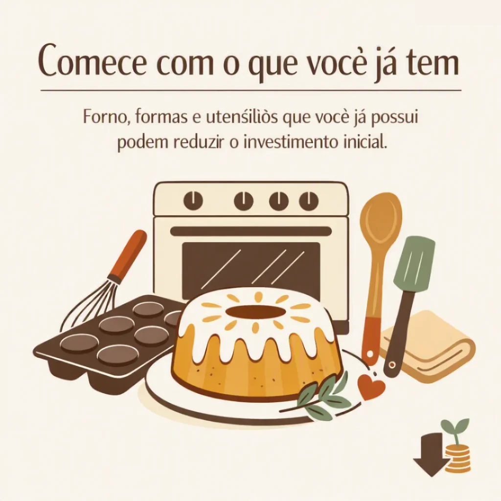 Começar a produzir bolos usando forno, formas e utensílios já disponíveis em casa