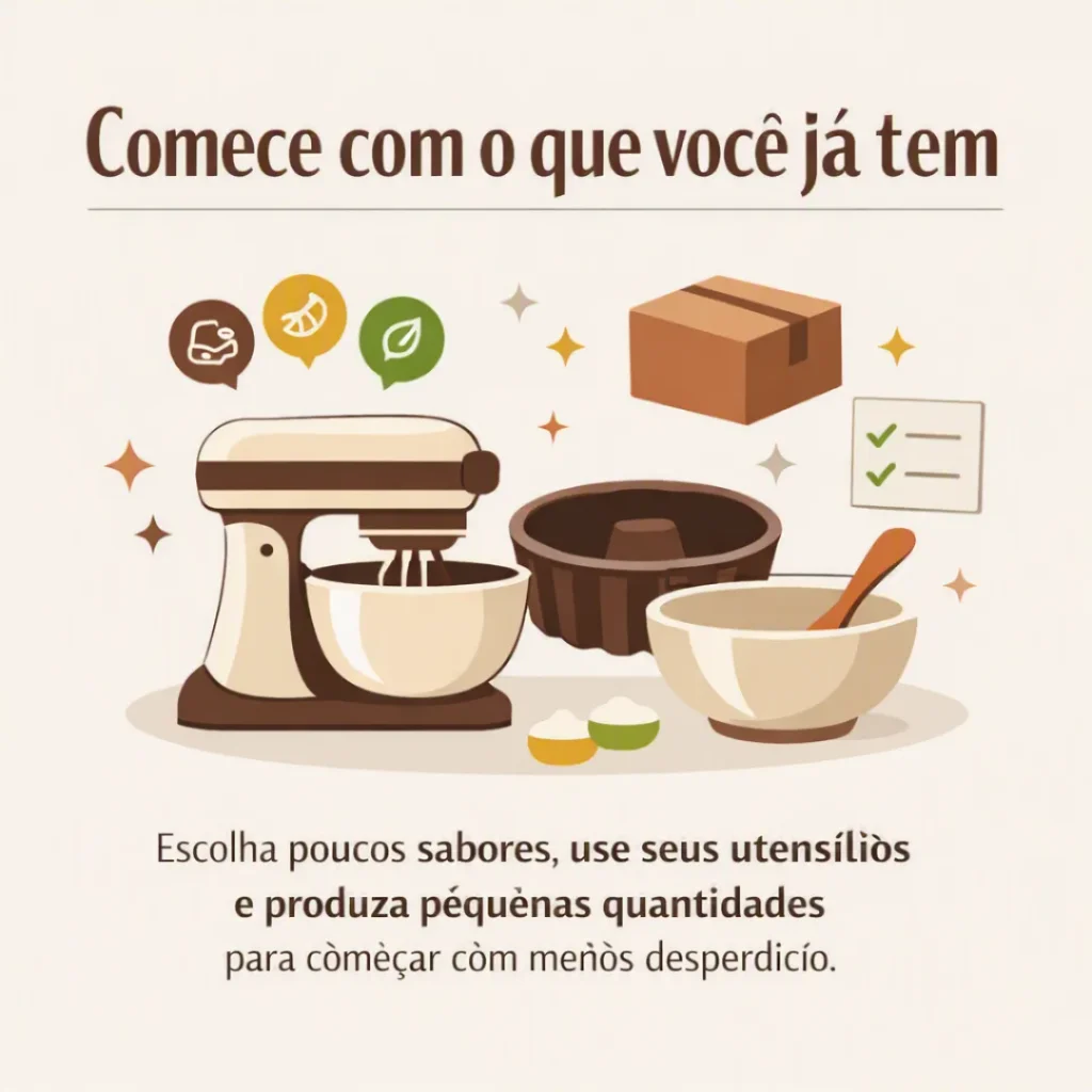 Utensílios e ingredientes para começar a produzir bolos caseiros em casa