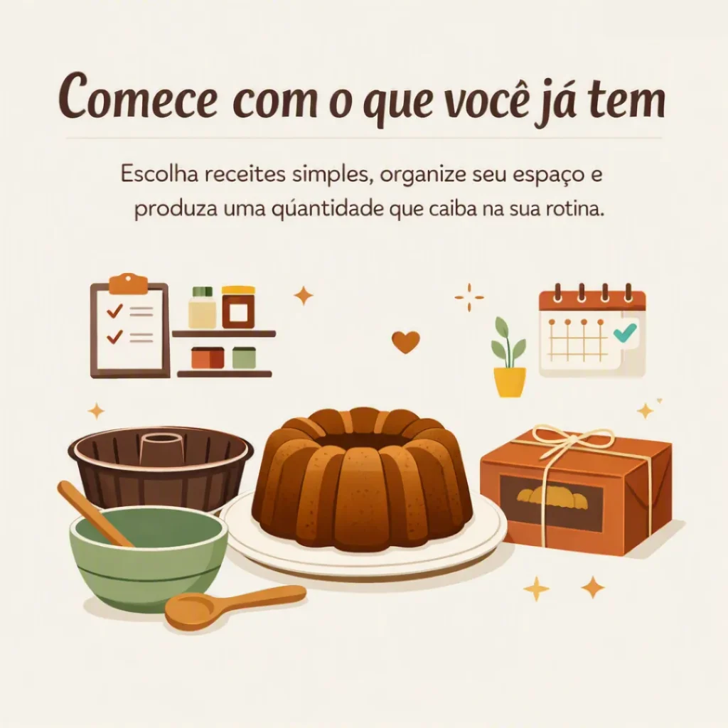 Organização dos recursos disponíveis em casa para começar a produzir bolos caseiros