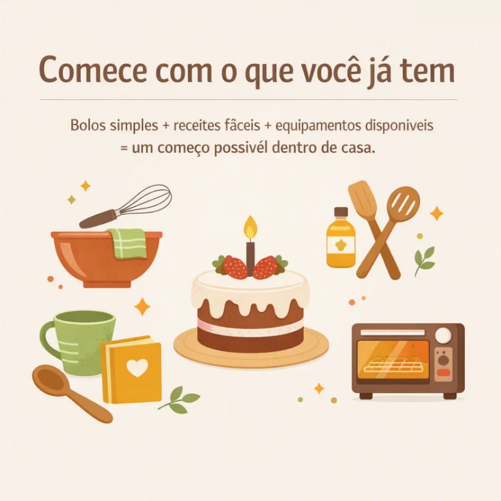 Produção de bolos em casa usando equipamentos e ingredientes disponíveis