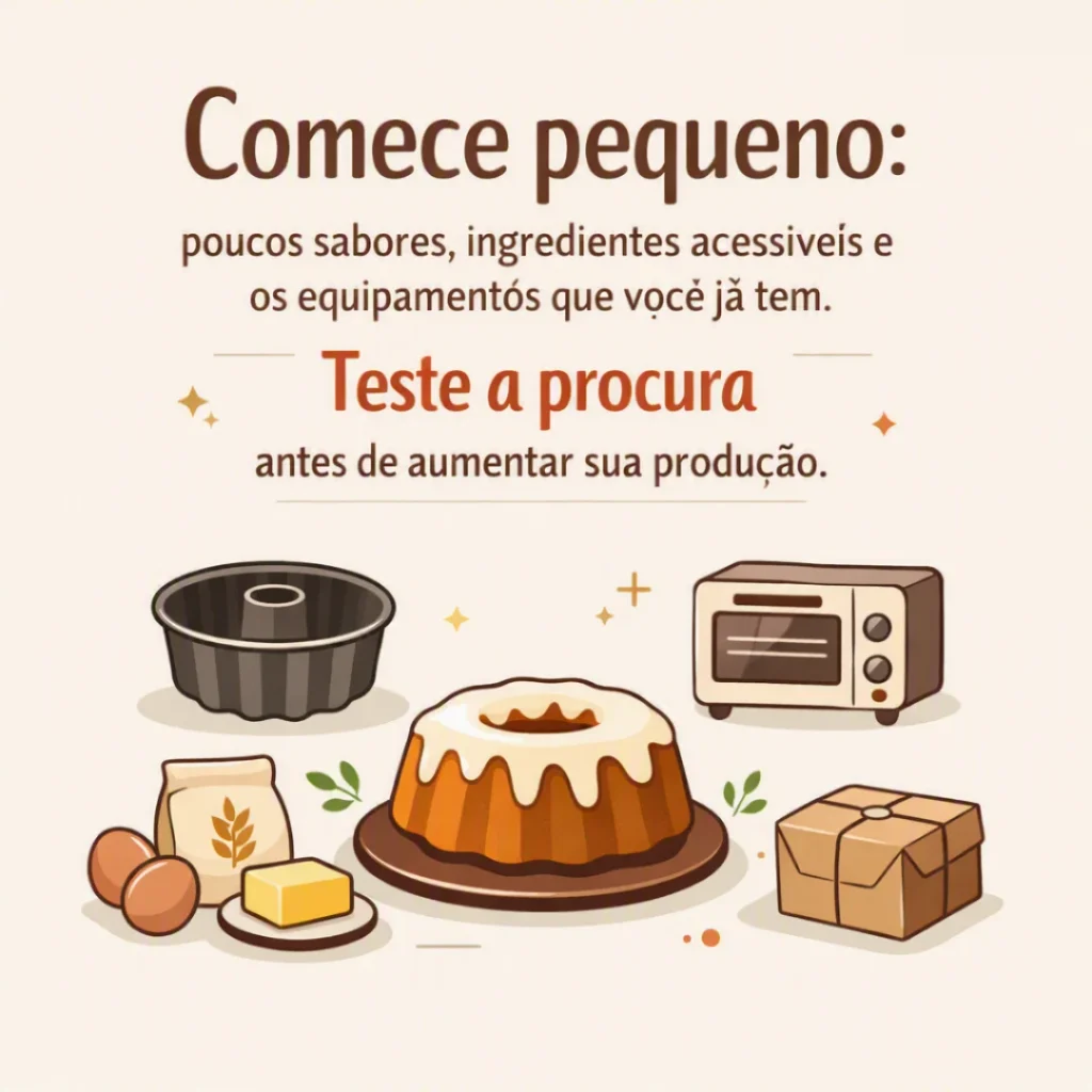 começar pequeno com poucos ingredientes e testar a procura por bolos caseiros
