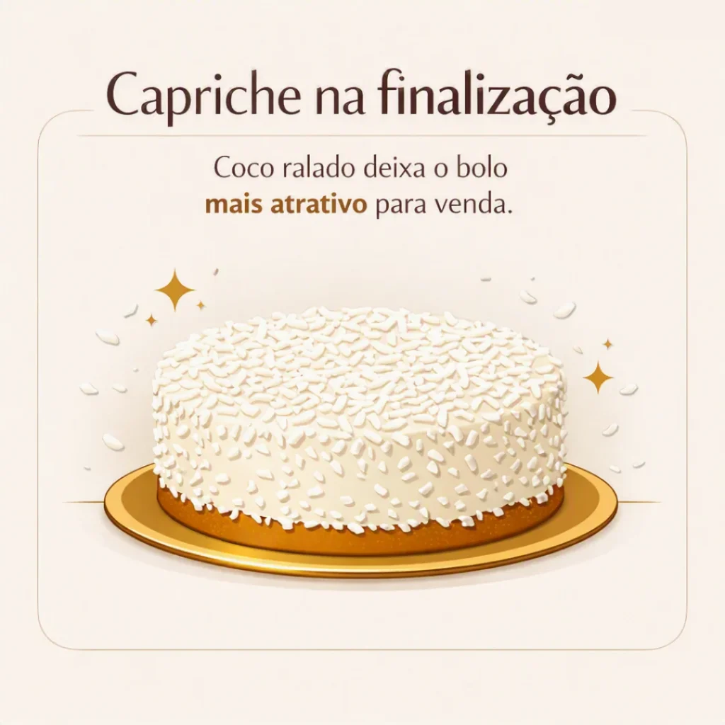 Bolo de coco coberto com creme e finalizado com coco ralado