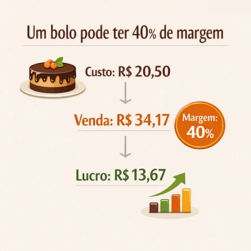 Exemplo de preço de venda, custo e margem de lucro de um bolo caseiro
