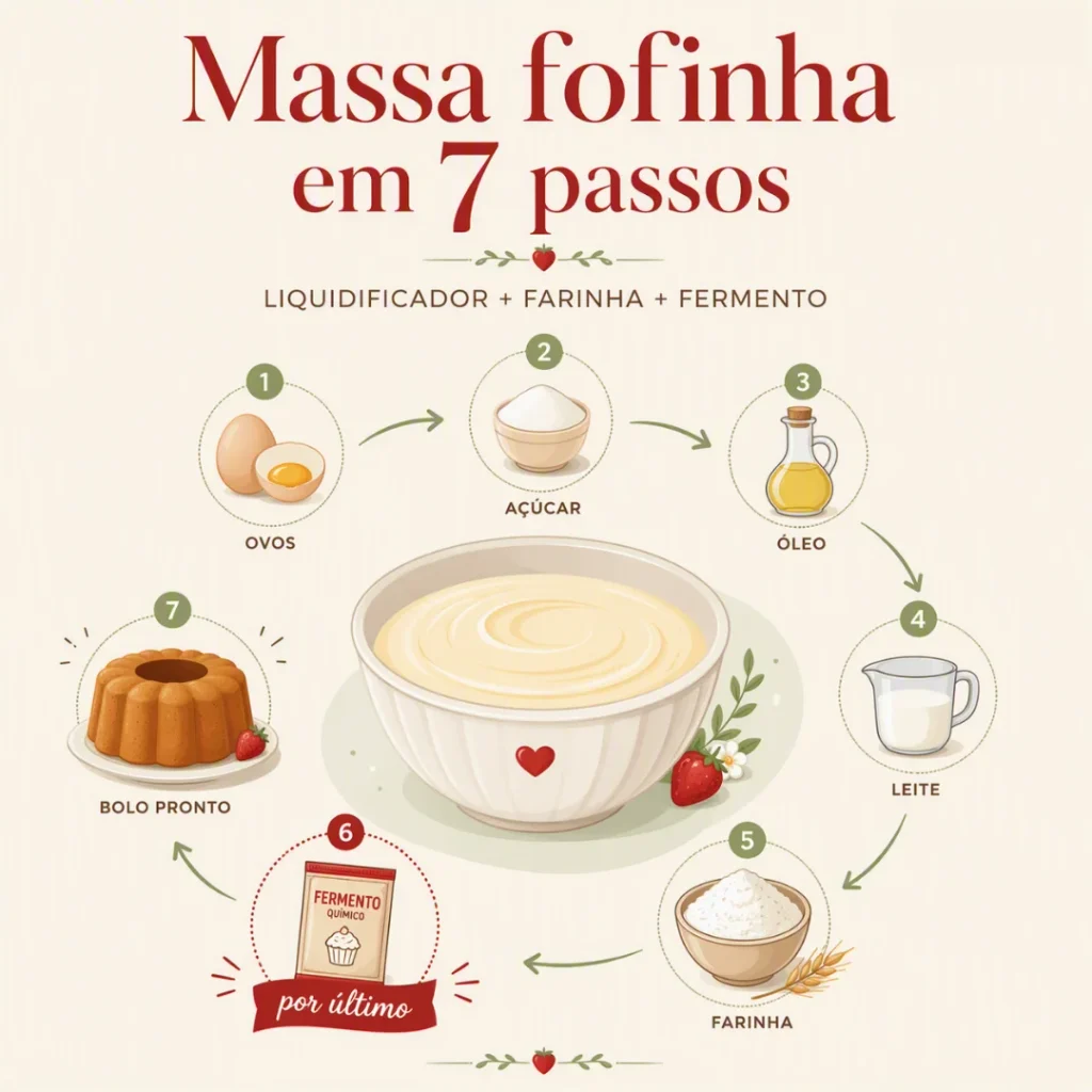 Passo a passo para preparar a massa fofinha do bolo de morango