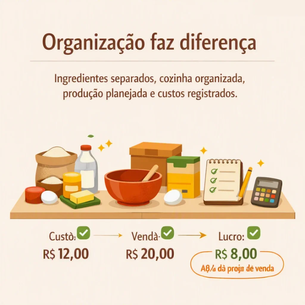 Organização da produção de bolos, ingredientes, conservação e embalagens