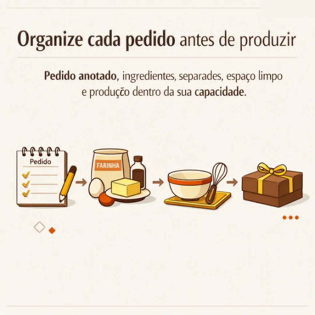 Organização dos pedidos de bolos antes da produção, com ingredientes, horários e custos registrados