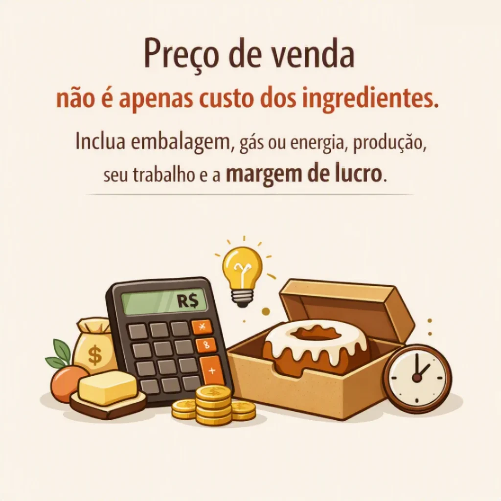 calcular o preço de venda dos bolos considerando os custos de produção