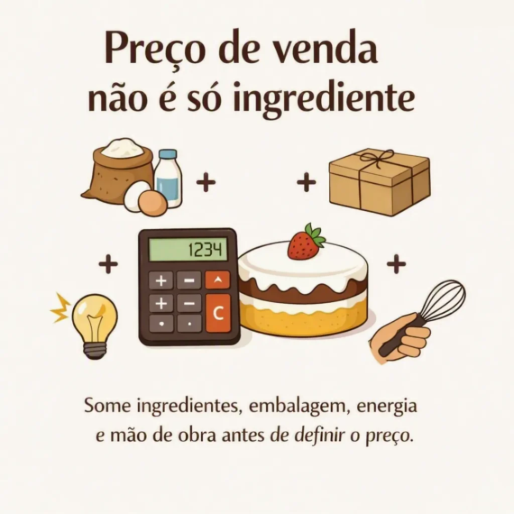 Cálculo do preço de venda do bolo considerando custos e lucro