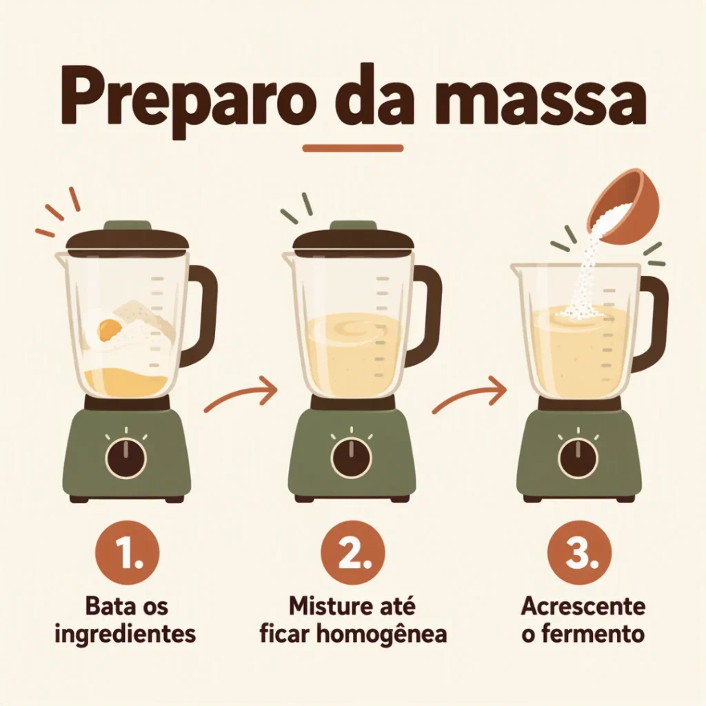 Passo a passo do preparo da massa de bolo de chocolate no liquidificador