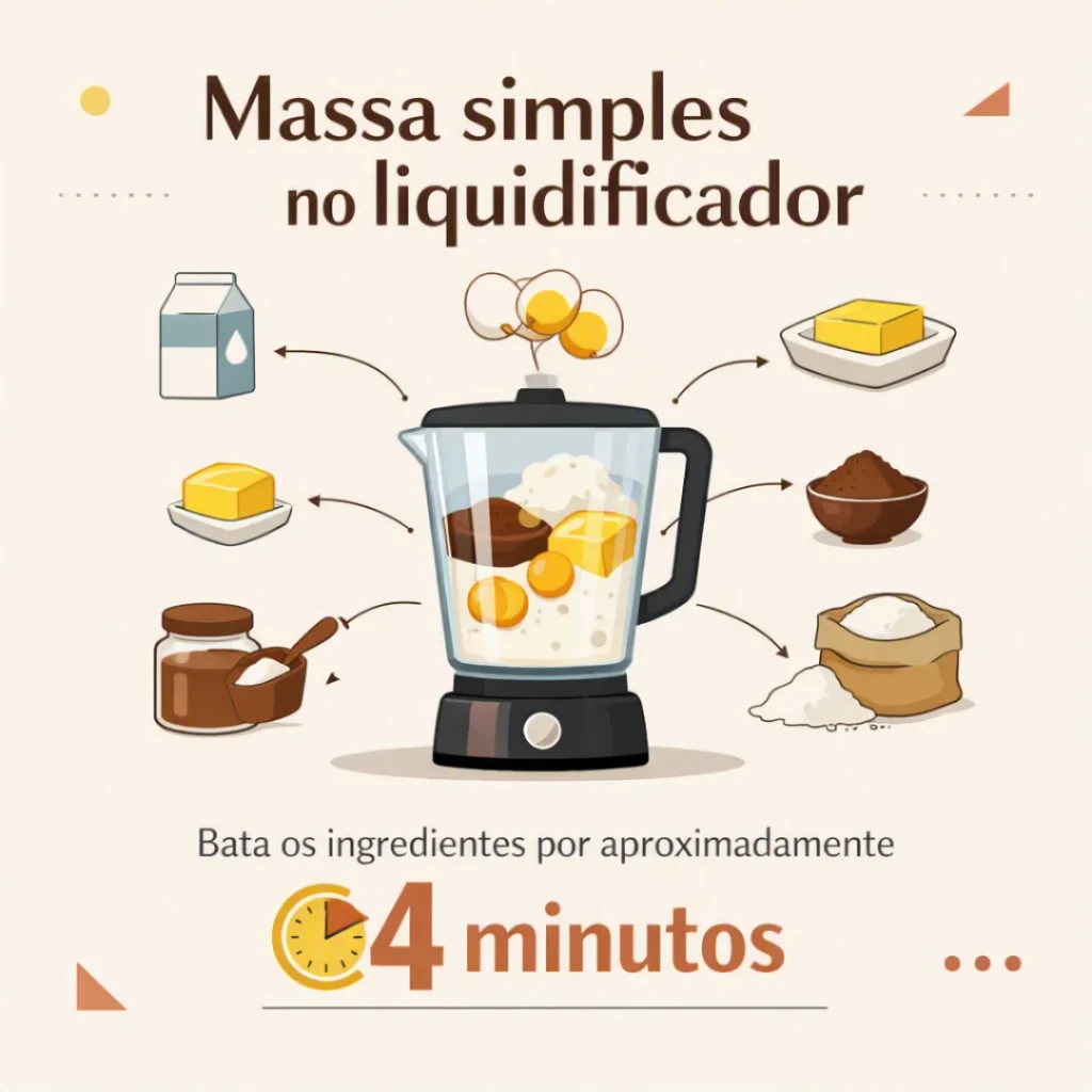 Ingredientes da massa do bolo de chocolate sendo preparados no liquidificador