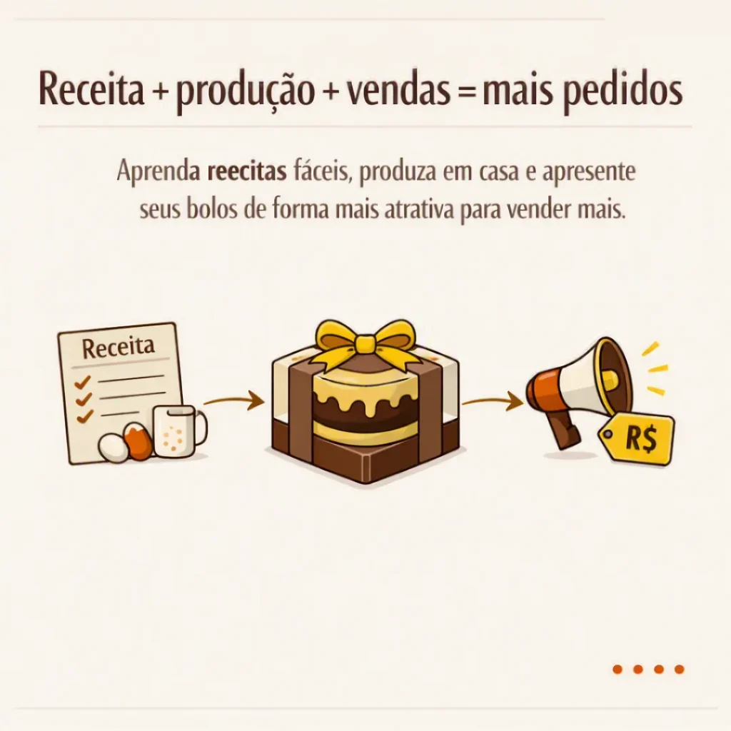 Receitas, produção e vendas organizadas para preparar bolos e aumentar os pedidos